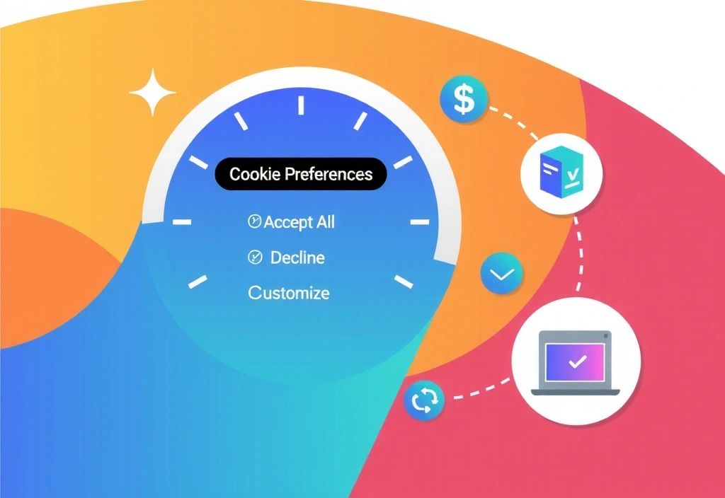 Ilustrație cu un cadran de control și opțiuni de gestionare a cookie-urilor