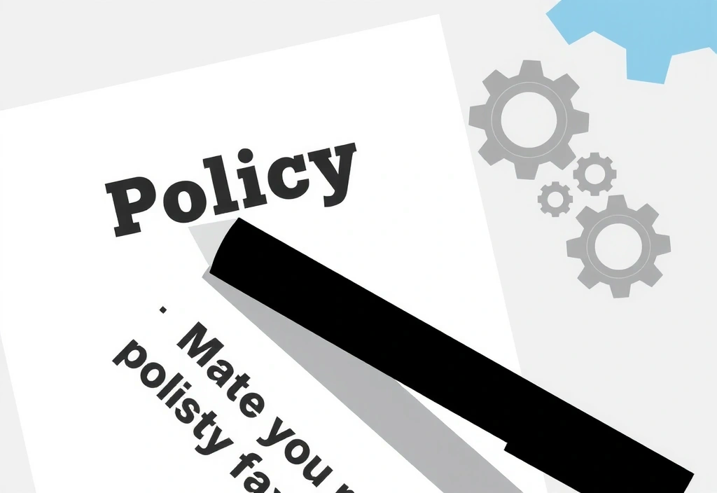 Ilustrație cu un document și un stilou, simbolizând actualizarea politicilor