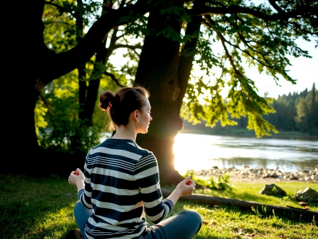 Persoană meditând într-un cadru natural